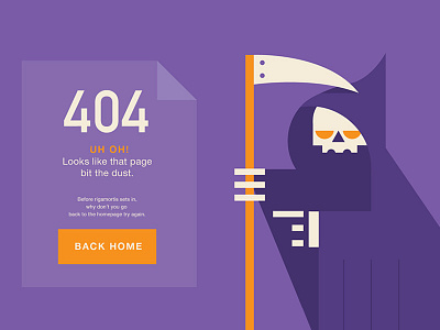 404 - Uh oh! 404 character design death error flat geometric grim reaper huboard illustration skeleton