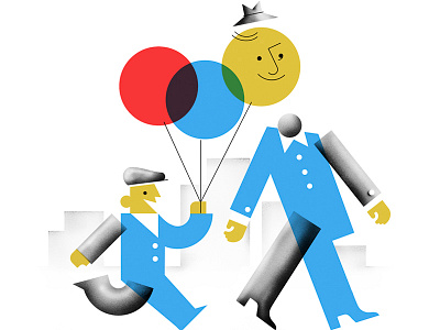 The Outing balloons editorial father hat illustration son