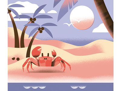 Crabby beach crab illustration nature ocean palm tree summer swim travel