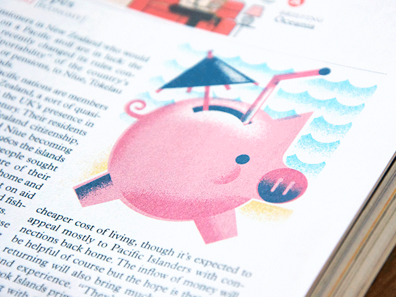 Monocle 86 - Full Project! drink editorial illustration magazine monocle monocle magazine pension pig piggy bank