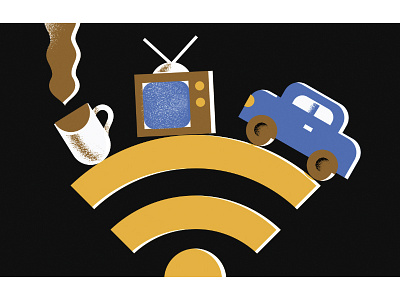 Adweek (up today!) car coffee editorial illustration illustration internet of things iot mug tv wifi