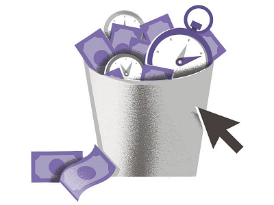 Wastin' Time clock huboard illustration money techstars time trash trash can waste