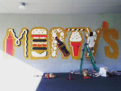 Morty's Mural (2) analogue food hamburger hand done morts cafe mortys mural paint painting wall