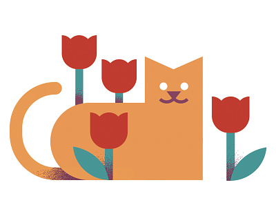 Meow cat cute flowers geometric illustration summer texture