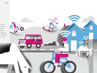 Connected Town bicycle bike car cow house illustration road scooter skateboard skater town wifi