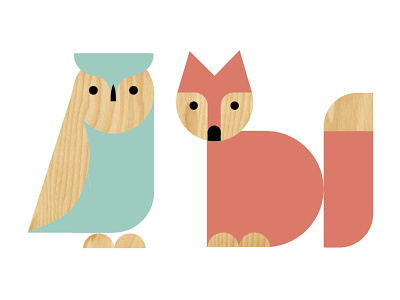 Cooper & Belle (3) animals baby brand branding fox geometric mascott owl owl and fox wood grain