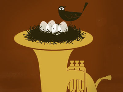 Gig Poster bird eggs eye illustration put a bird on it tuba