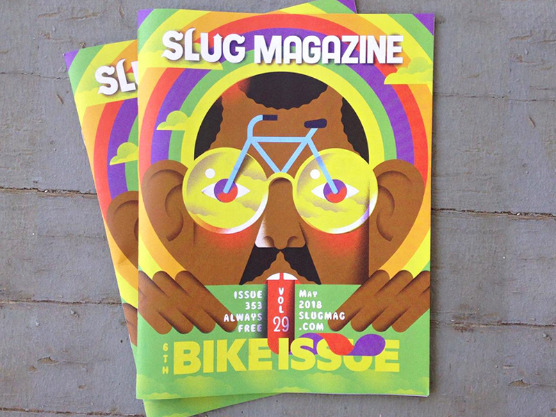 Slug Magazine Cover slug-magazine slug-mag editorial-illustration illustration rainbow glasses psychedelic bike-issue bike magazine cover