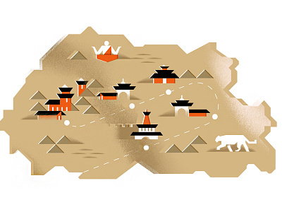 Bhutan for GQ buildings editorial illustration gq illustration magazine map meditate monk tiger travel