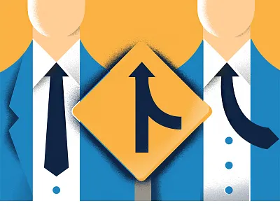 Merger business businessmen financial illustration join merge road sign