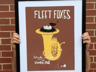 Fleet Foxes Poster (silkscreen) bird fleet foxes hand done type illustration tuba