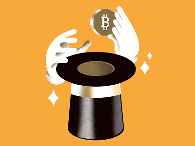 Abra-Ka-Bitcoin! bitcoin crypto currency editorial illustration finance grain illustration magic money top hat