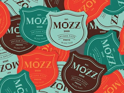 MOZZ Artisan Pizza branding crest logo pizza typography