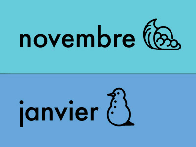 Les Mois (2) calandar cornucopia french geometric illustration january november snowman thanks giving vector