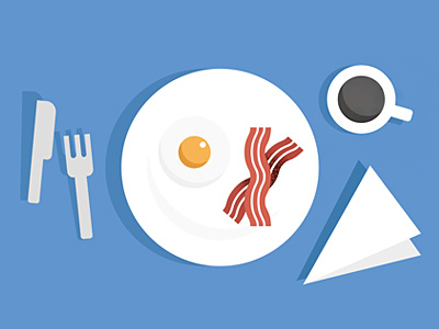 A little breakfast. bacon breakfast coffee eat edenspiekermann egg fork illustration knife napkin plate table texture