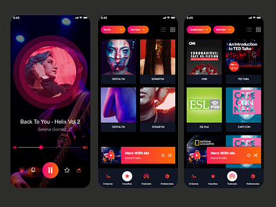 Podcast App android branding dark version design graphic design ios material design music music app podcast app. ui uiux ux