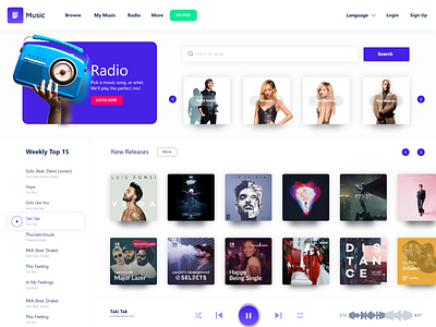 Music Player - Dashboard branding dashboard design graphic design illustration music app music player music website ui uiux ux