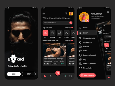 Salon Appointment Booking App adobe xd appointment app booking app design figma graphic design home screen menu screen salon app salon appointment booking app setting screen ui ux