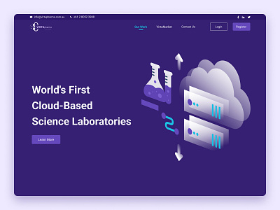 Cloud-Based Science Labs - Website Landing Page Hero Section beautiful design blue color scheme catchy design cloud cloud website figma design hero section illustration lab website landing page landing page design medical website modern design purple color scheme science lab single page website ui design ui ux design web design website design