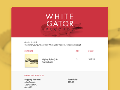 Daily UI #017 - Email Receipt album daily ui dailyui email receipt record store