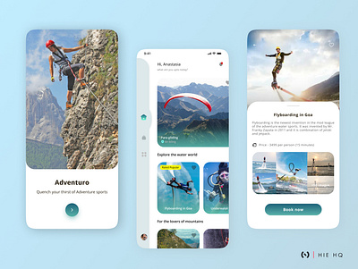 Adventure Sports App adventure app app design blue design graphic design interaction design product design sports travel ui user interface ux vacation