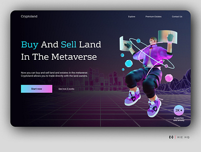 Cryptoland Landing Page UI 3d 3d illustration app app design bitcoin branding crypto design designer illustration landing page logo metaverse real estate technology ui uidesign uiux ux vr