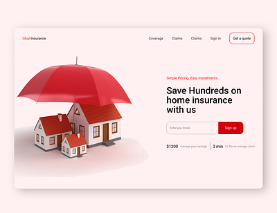 Monochromatic Landing Page Design design finance fintech home home insurance insurance monochromatic monochrome red ui ux