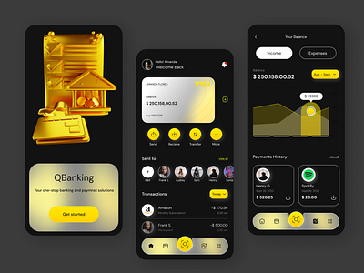 QBanking App - Dark mode app app design blockchain crypto design finance fintech ui ux