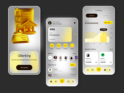 QBanking App - Glassmorphic Design app app design bank banking banking app blockchain crypto design finance fintech glass glassmorphic ui ux