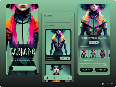 NFT Application app app design cyberpunk dark dark theme design ecommerce fashion green monochrome ui ux