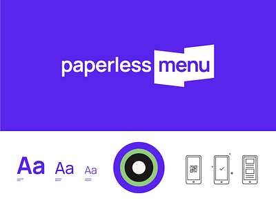 Paperless Menu Brand branding color covid design digital icon logo manrope menu paperless purple resturants typography