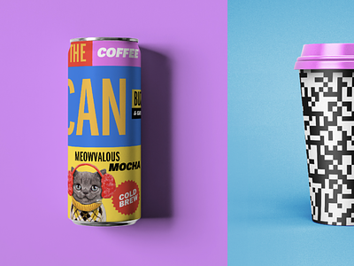 Buzz & Grind Packaging branding bright colors can cat coffee graphic design packaging qr code