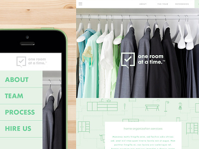 One Room Web architecture branding clothing green phone home house mobile organization side nav website