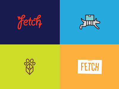 Fetch Logo Exploration arrows box branding colorful dog fetch logo moving paw