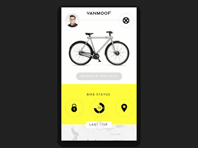 Vanmoof App Test animation app bike map motion path principle profile slider tool ui yellow