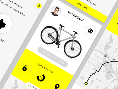 Vanmoof App app battery bike buttons map profile settings tracker yellow