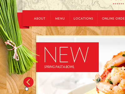 Italio Interface button food map nav red restaurant ui verlag website