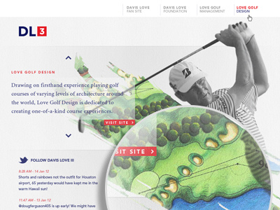 DL3 Landing Page buttons design drawing golf golfer magnify nav slide show twitter ui website