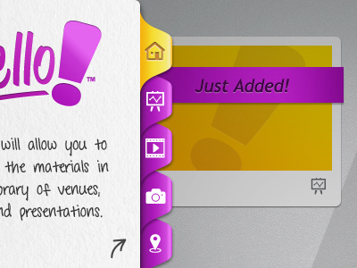 Hello UI arrow buttons interface ipad purple tabs thumbnail ui yellow