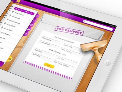 Hello App app envelope ipad menu search stamp tabs ui wood