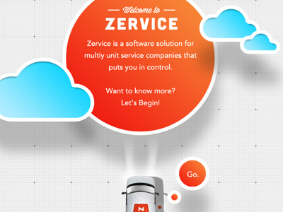 Zervice Go button clouds go orange scroll single page site van