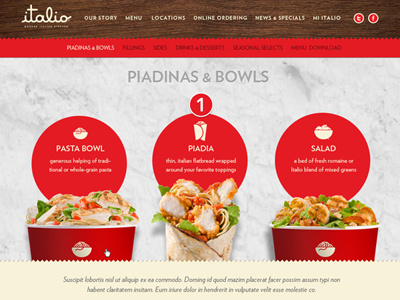 Italio Menu circles food marble menu navigation restaurant wood
