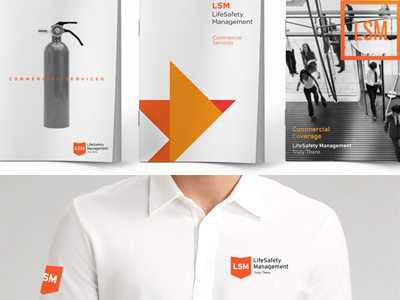 LSM Branding bird booklet branding fire extinguisher identity logo magazine orange safety shield tshirt