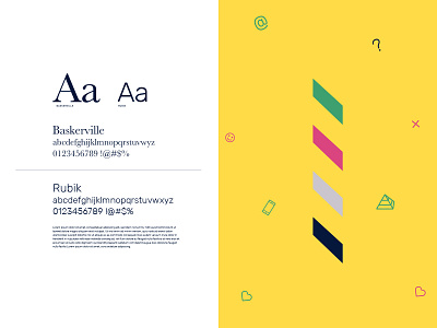 Stratlab Brand Type Study baskerville branding bright colors heart icons identiy rubik standards typography
