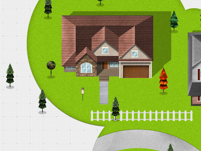 the Neighborhood background fence grass house illustration info graphic over head road trees