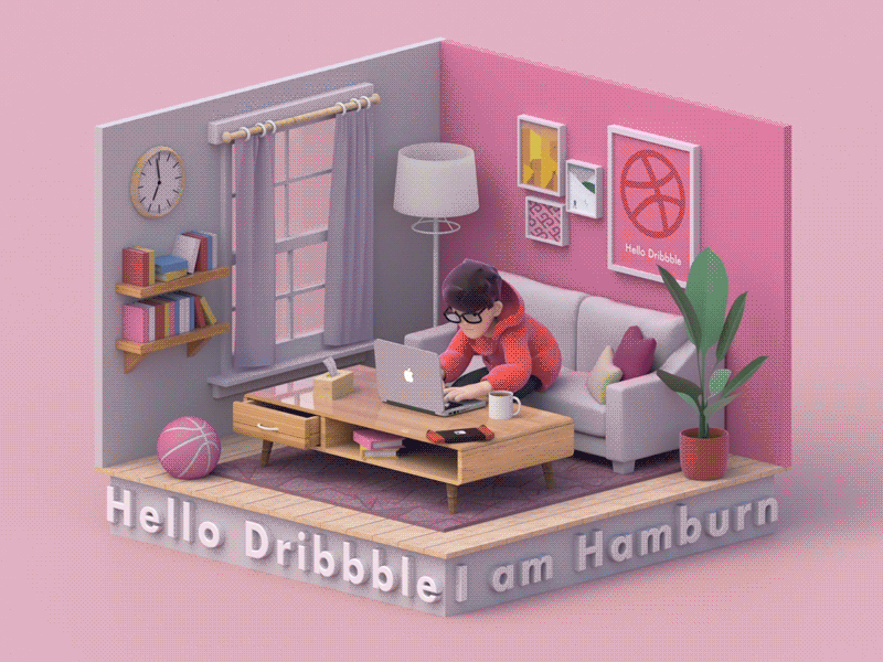 Hello Dribbble,Here I am animation app design dribbble illustration room