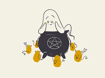 30 Egg aughost aughostus gloom cauldron character character design cute design deviled egg egg ghost illustration midcentury minimal procreate retro ritual vintage women in illustration