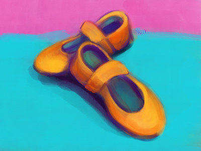 Yellow Mary Janes digital painting gouache procreate shoes still life