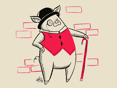 Wealthy Pig character design illustration mid century pig retro three pigs vintage