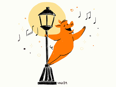 Singing character design illustration mid century pig retro singing vintage